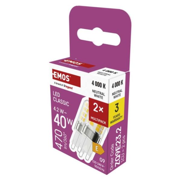 LED žiarovka Classic JC / G9 / 4,2 W (40 W) / 470 lm / Neutrálna biela / 2 ks