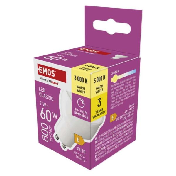 LED žiarovka Classic MR16 / GU10 / 7 W (60 W) / 800 lm / teplá biela / stmievateľné