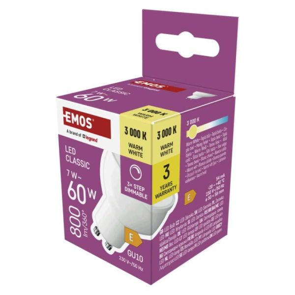 LED žiarovka Classic MR16 / GU10 / 7 W (60 W) / 800 lm / teplá biela /krokovo stmievateľné