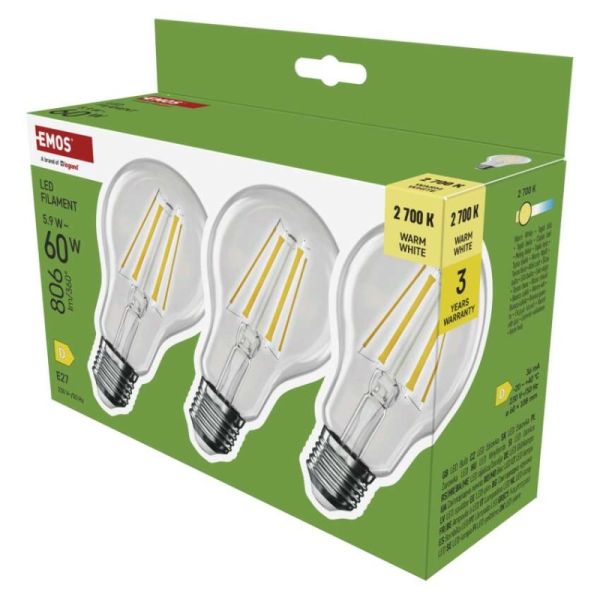 LED žiarovka Filament A60 / E27 / 5,9 W (60 W) / 806 lm / Teplá biela