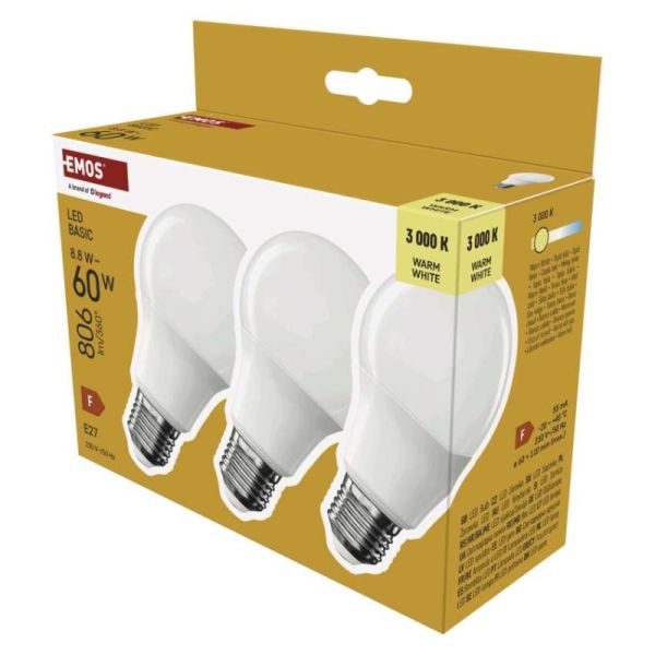 LED žiarovka Basic A60 / E27 / 8,8 W (60 W) / 806 lm / Teplá biela