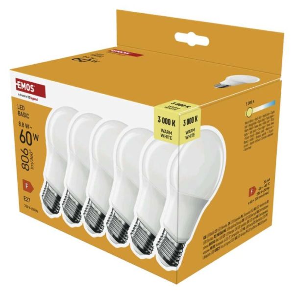 LED žiarovka Basic A60 / E27 / 8,8 W (60 W) / 806 lm / Teplá biela