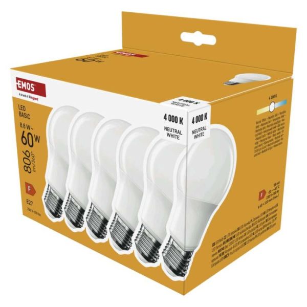LED žiarovka Basic A60 / E27 / 8,8 W (60 W) / 806 lm / Neutrálna biela