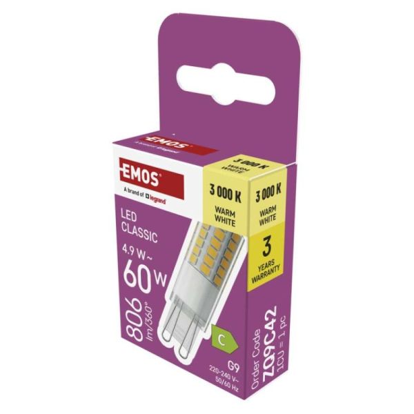 LED žiarovka Classic JC / G9 / 4,9 W (60 W) / 806 lm / Teplá biela