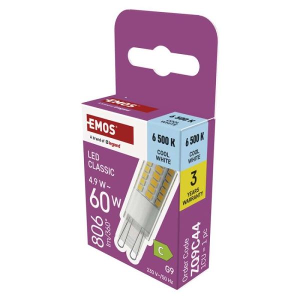 LED žiarovka Classic JC / G9 / 4,9 W (60 W) / 806 lm / Studená biela
