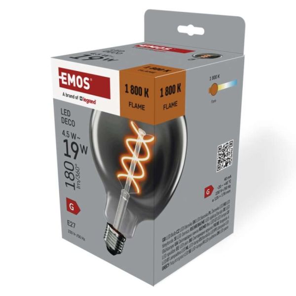 LED žiarovka DECO SMOKED G125 / E27 / 4,5 W (19 W) / 180 lm / flame