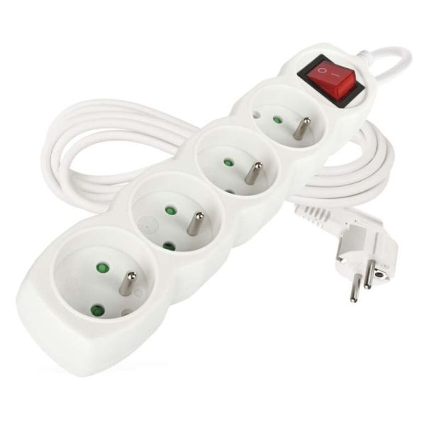 Predlžovací kábel 3 m / 4 zásuvky / s vypínačom / biely / PVC / 1 mm2