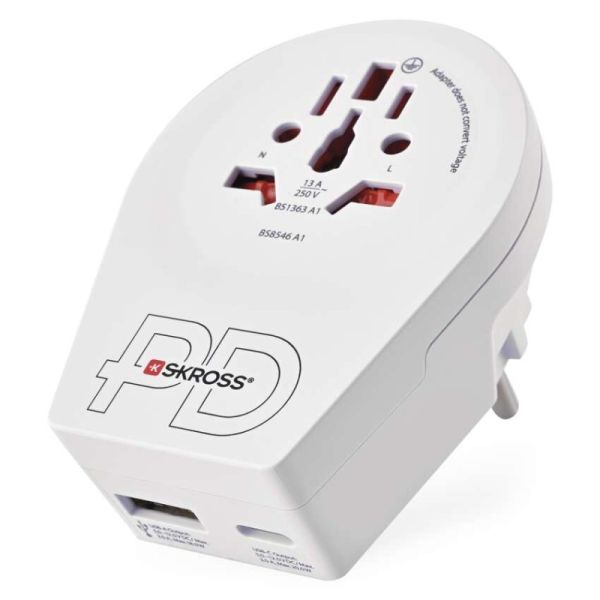 Cestovný univerzálny adaptér pre cudzincov do strednej Európy, 1×USB-C, 1×USB-A