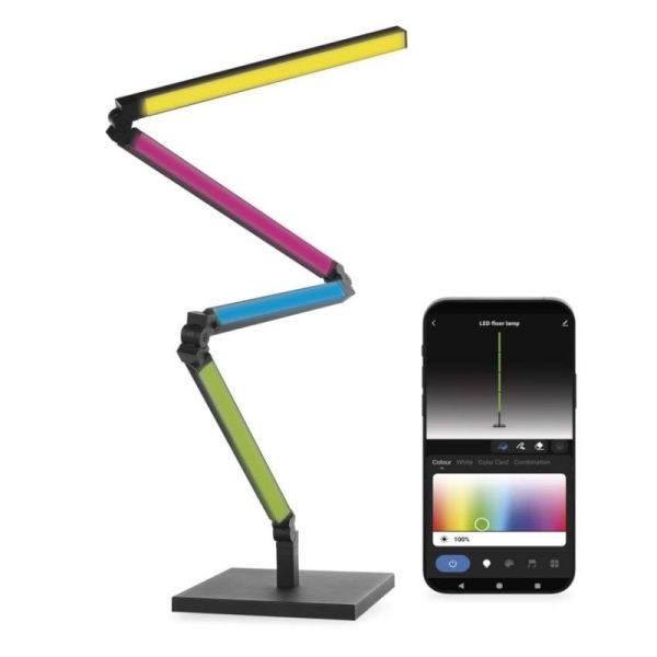 GoSmart LED stojaca lampa, čierna, 175 cm, teplá biela / RGBIC WiFi