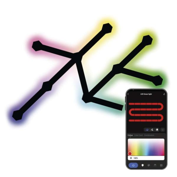 GoSmart LED svietidlo Lines čierne, 9 častí, 34 W, RGBIC stmievateľné, WiFi