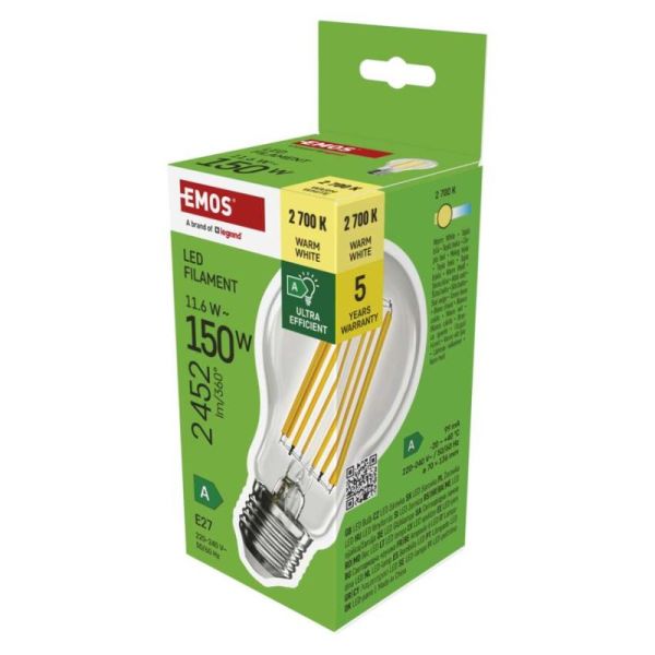 LED žiarovka Filament A70 / E27 / 11.6 W (150 W) / 2 452 lm / teplá biela / A CLASS