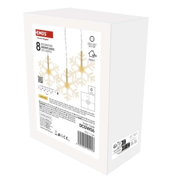 LED vianočný záves – snehové vločky, 84 cm, vnútorný, teplá biela