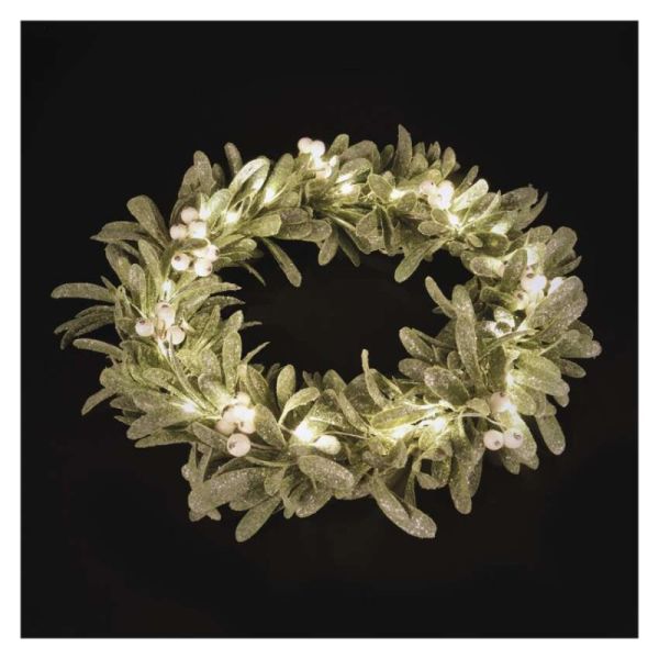 LED dekorácia - veniec z imela, 3x AA, teplá biela, časovač