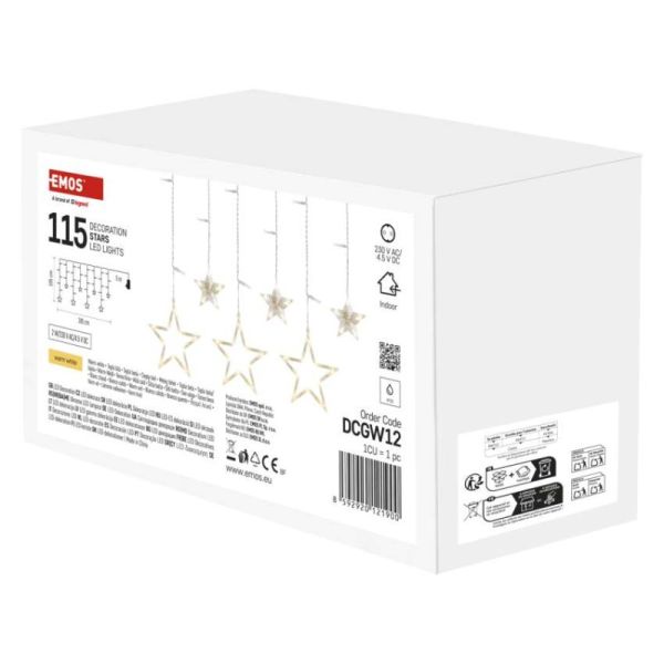 LED vianočný záves – hviezdy, 185x105 cm, vnútorný, teplá biela