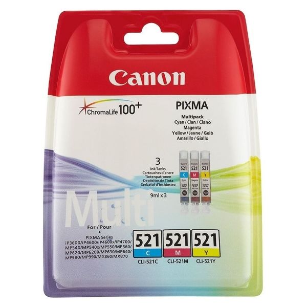 Cartridge Canon CLI-521, CMY, trojbalenie, multipack, originál