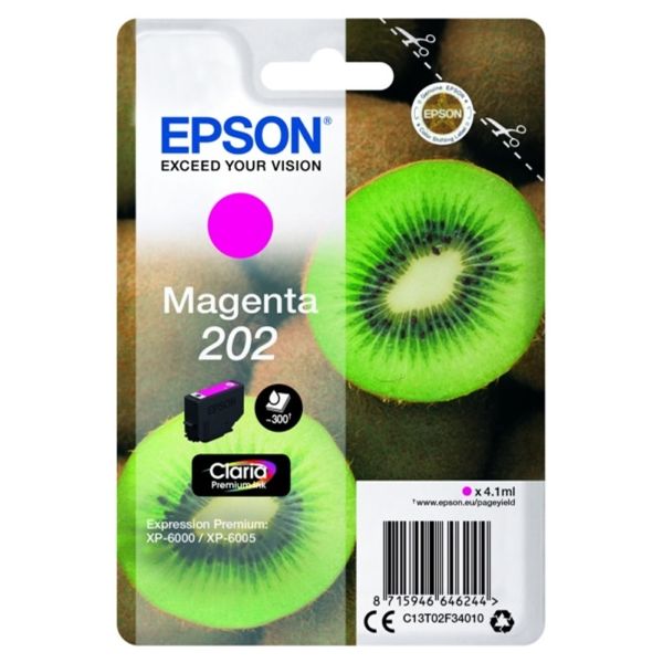 Cartridge Epson 202, T02F3, purpurová (magenta), originál