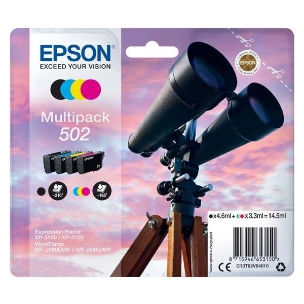 Cartridge Epson 502, C13T02V64010, CMYK, štvorbalenie, multipack, originál