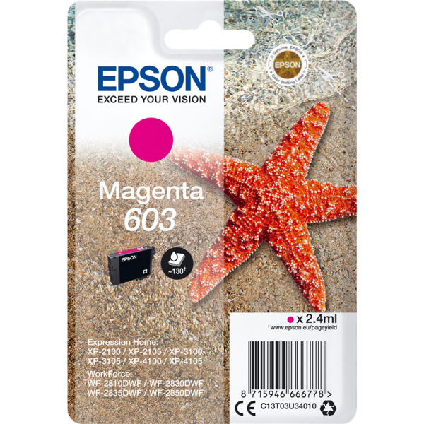Cartridge Epson 603, C13T03U34010, purpurová (magenta), originál
