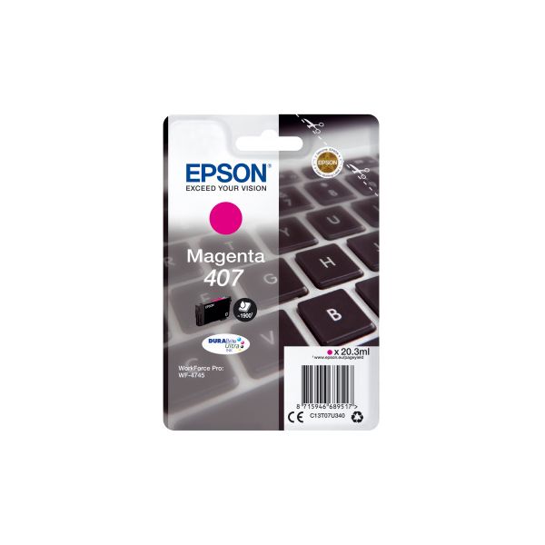 Cartridge Epson 407, T07U3, C13T07U340, purpurová (magenta), originál