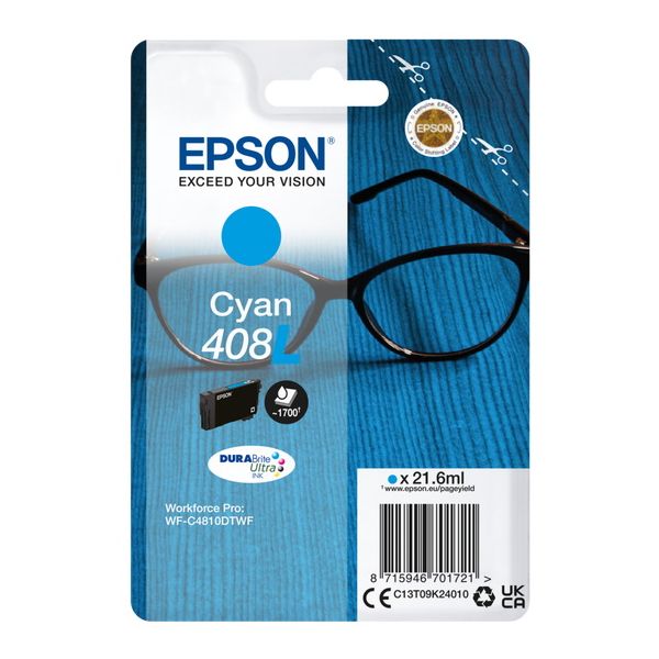 Cartridge Epson 408L, C13T09K24010, T09K240, azúrová (cyan), originál