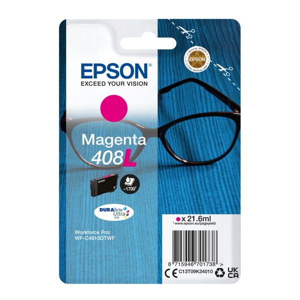 Cartridge Epson 408L, C13T09K34010, T09K340, purpurová (magenta), originál