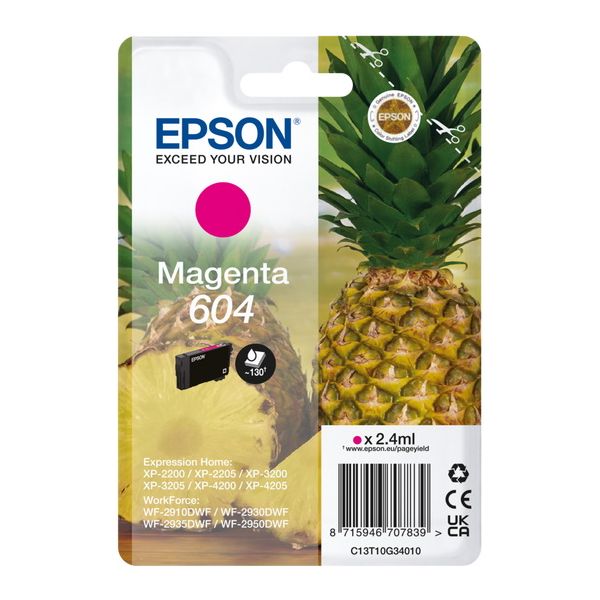 Cartridge Epson 604, C13T10G34010, T10G340, purpurová (magenta), originál