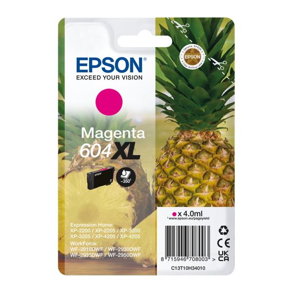 Cartridge Epson 604XL, C13T10H34010, T10H340, purpurová (magenta), originál