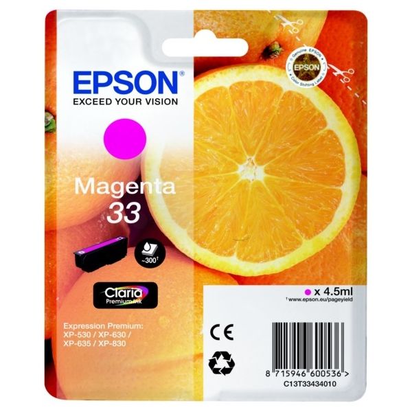 Cartridge Epson T3343 (33), C13T33434012, purpurová (magenta), originál
