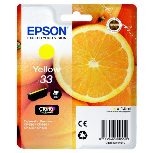 Cartridge Epson T3344 (33), C13T33444012, žltá (yellow), originál