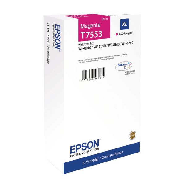 Cartridge Epson T7553 XL, purpurová (magenta), originál