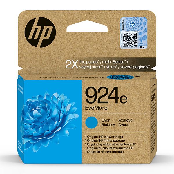 Cartridge HP 924e, 4K0U7NE, azúrová (cyan), originál